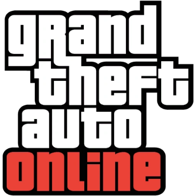 Logo bêta de GTA Online, écrit avec la police Pricedown, « online » en minuscules rouges