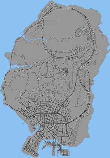 Carte de débogage de GTA V : le comté et la ville presque identiques au jeu final, l'Alamo Sea sans couleur d'eau