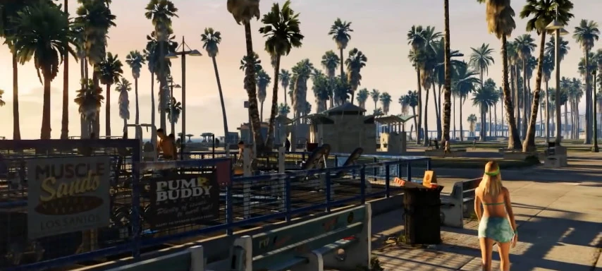La plage de Vespucci avant la sortie, avec beaucoup plus de palmiers